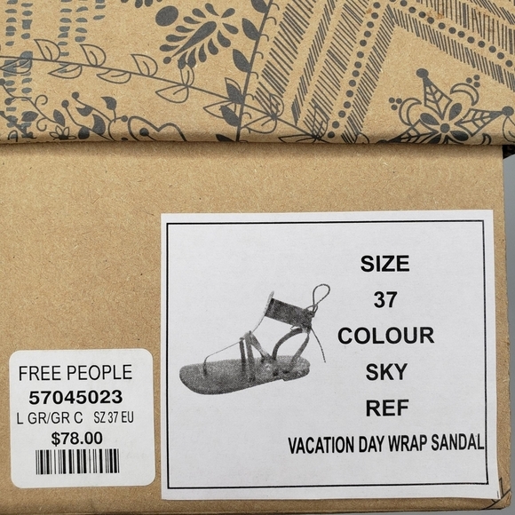 Free People | NIB Sky Gray Bohemian Vacation Day Wrap Thong Sandals Women's 7 - Picture 14 of 14